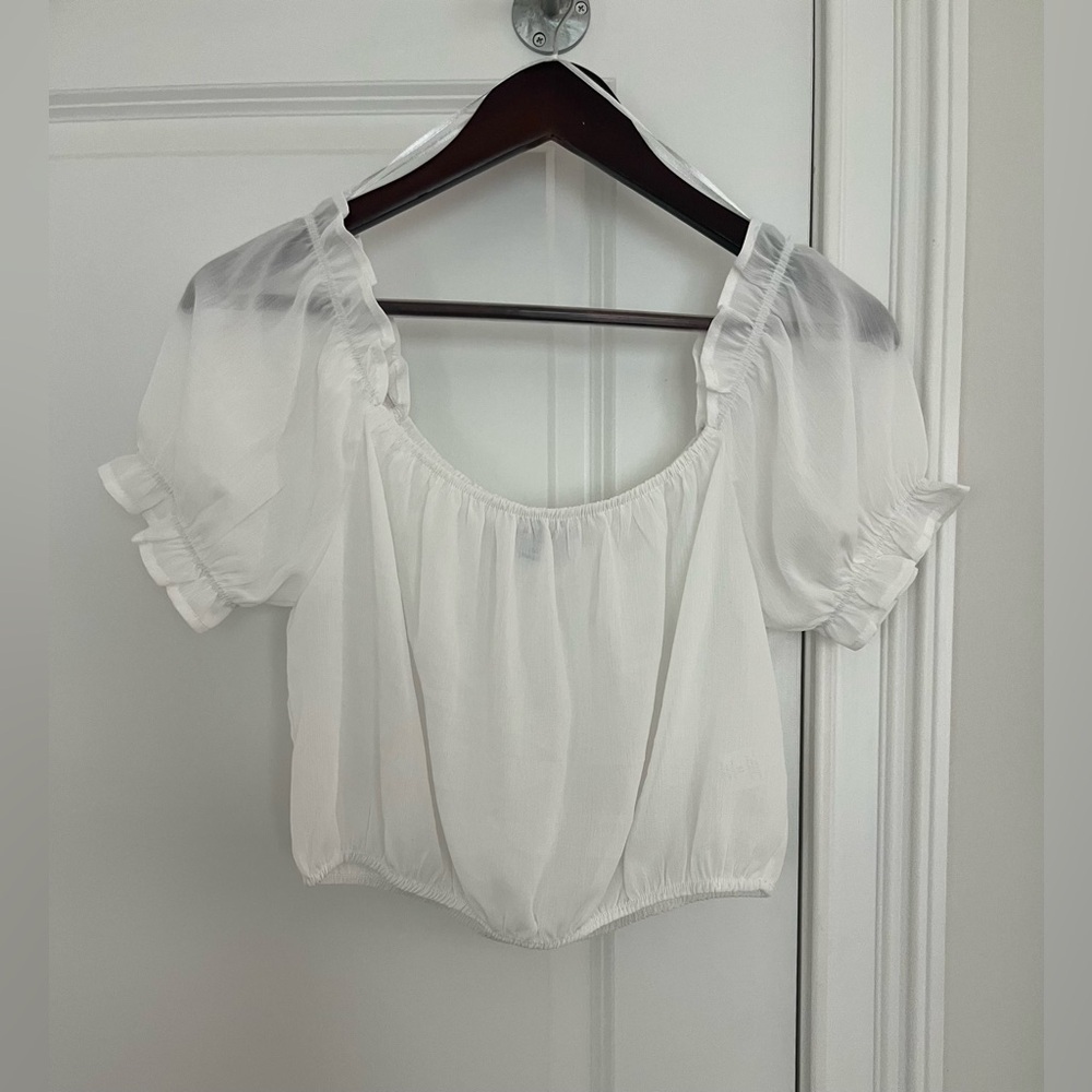 HYFVE women’s crop top/ blouse puff sleeves Sz. M white fairy cottage